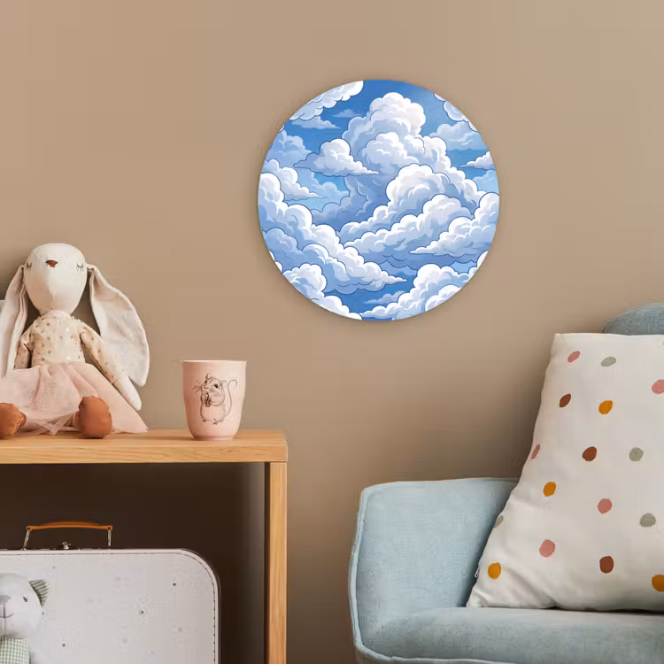 Wolken - Hemel - Abstract - Wit Wandcirkel kunststof plaat 5mm dik klein -tsfeer1_kind