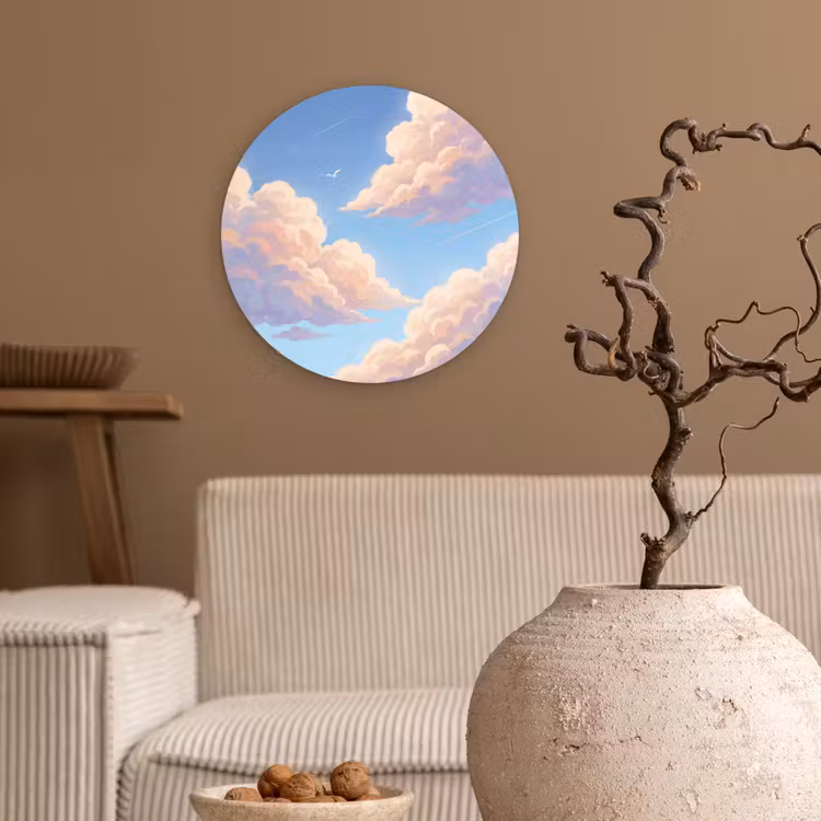 Wolken - Lucht - Natuur - Blauw Wandcirkel kunststof plaat 5mm dik klein -sfeer1