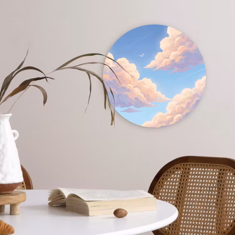 Wolken - Lucht - Natuur - Blauw Wandcirkel kunststof plaat 5mm dik klein -sfeer4