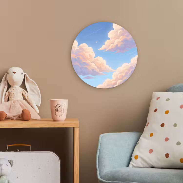 Wolken - Lucht - Natuur - Blauw Wandcirkel kunststof plaat 5mm dik klein -tsfeer1_kind