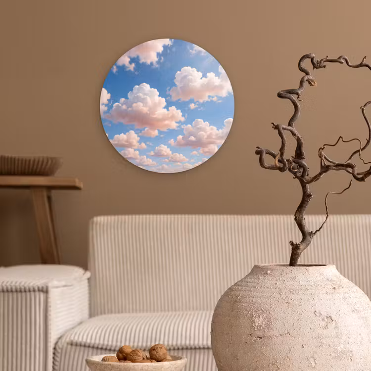Wolken - Hemel - Natuur - Licht - Blauw Wandcirkel kunststof plaat 5mm dik klein -sfeer1
