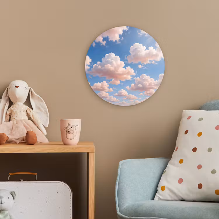 Wolken - Hemel - Natuur - Licht - Blauw Wandcirkel kunststof plaat 5mm dik klein -tsfeer1_kind