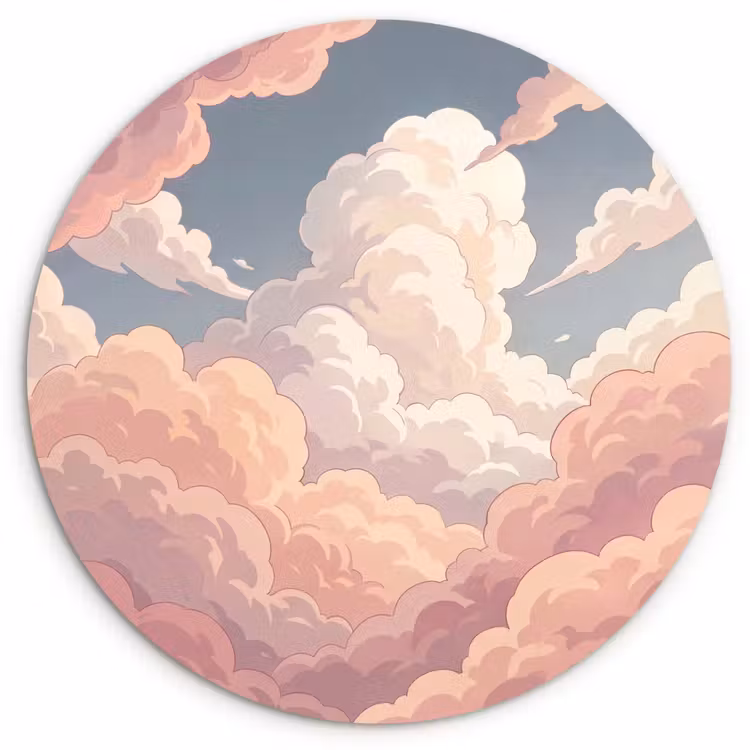 Wolken - Lucht - Natuur - Pastel - Roze Wandcirkel kunststof plaat 5mm dik klein -3d