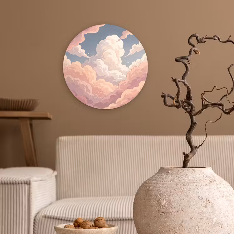 Wolken - Lucht - Natuur - Pastel - Roze Wandcirkel kunststof plaat 5mm dik klein -sfeer1