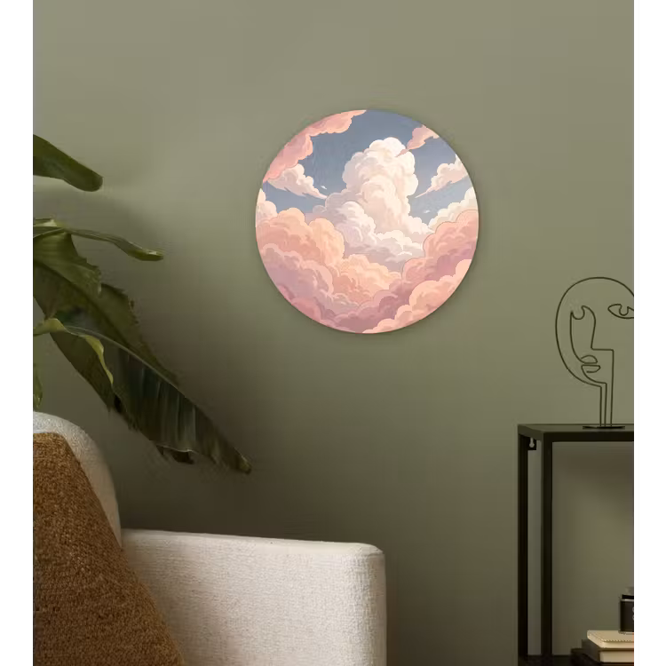 Wolken - Lucht - Natuur - Pastel - Roze Wandcirkel kunststof plaat 5mm dik klein -sfeer3