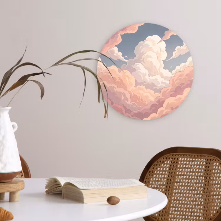 Wolken - Lucht - Natuur - Pastel - Roze Wandcirkel kunststof plaat 5mm dik klein -sfeer4
