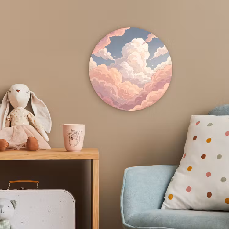 Wolken - Lucht - Natuur - Pastel - Roze Wandcirkel kunststof plaat 5mm dik klein -tsfeer1_kind