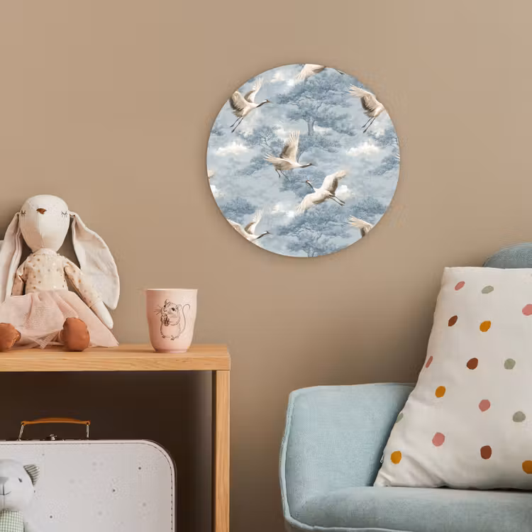 Wolken - Kraanvogels - Blauw Wandcirkel kunststof plaat 5mm dik klein 188 -tsfeer1_kind