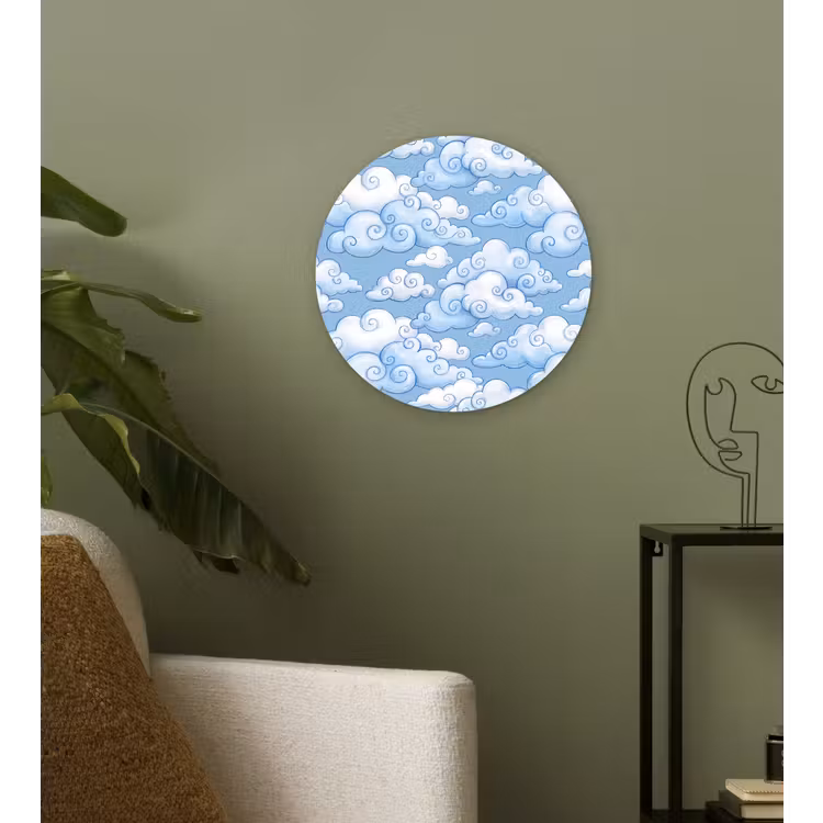 Wolken - Patroon - Hemel - Illustratie - Wit Wandcirkel kunststof plaat 5mm dik klein -sfeer3