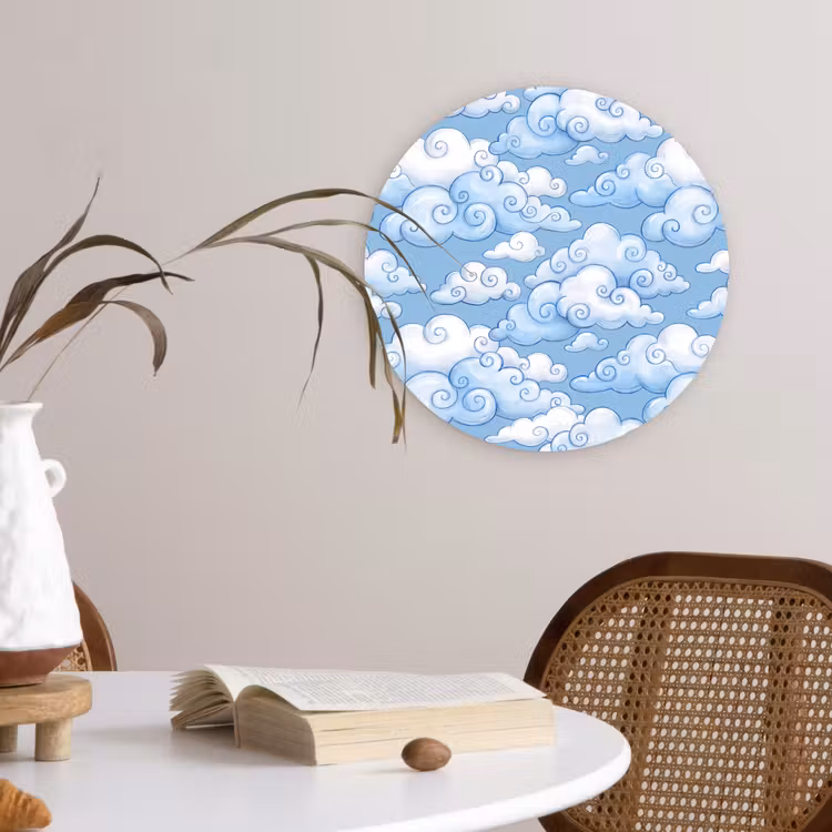 Wolken - Patroon - Hemel - Illustratie - Wit Wandcirkel kunststof plaat 5mm dik klein -sfeer4