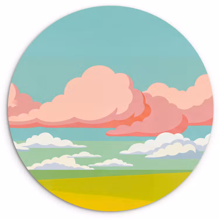 Wolken - Roze - Natuur - Modern - Pastel Wandcirkel kunststof plaat 5mm dik klein -3d