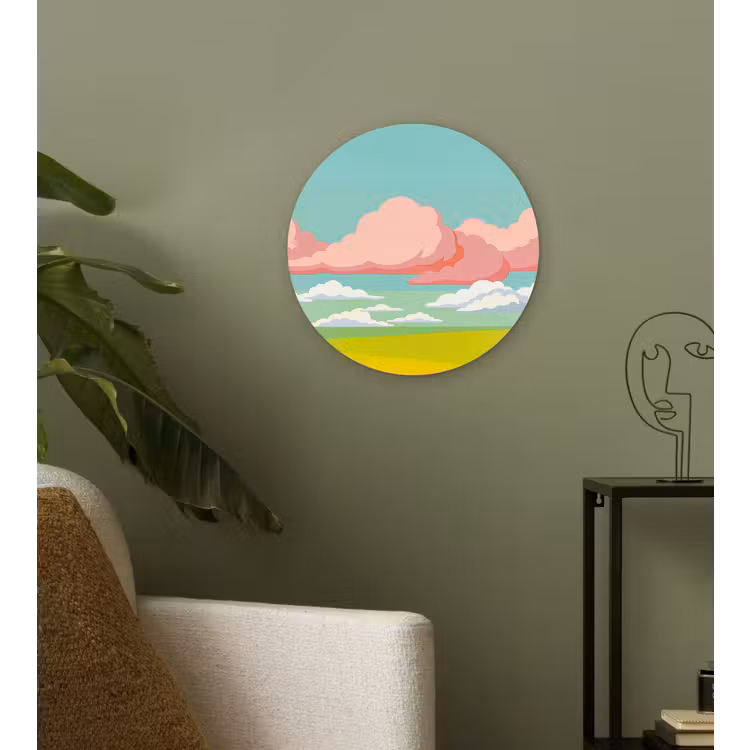 Wolken - Roze - Natuur - Modern - Pastel Wandcirkel kunststof plaat 5mm dik klein -sfeer3