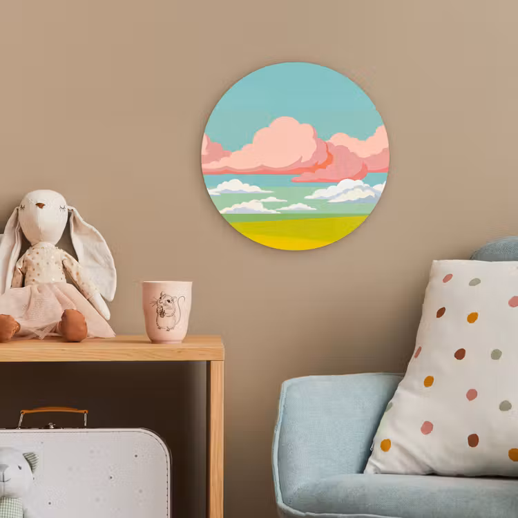 Wolken - Roze - Natuur - Modern - Pastel Wandcirkel kunststof plaat 5mm dik klein -tsfeer1_kind