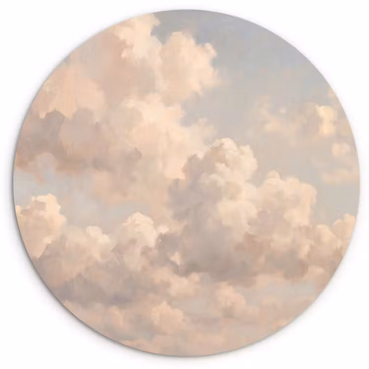 Wolken - Zacht - Natuur - Klassiek - Beige Wandcirkel kunststof plaat 5mm dik klein -3d