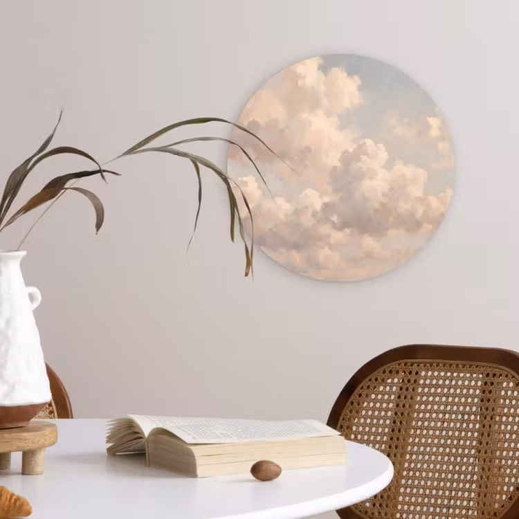 Wolken - Zacht - Natuur - Klassiek - Beige Wandcirkel kunststof plaat 5mm dik klein -sfeer4