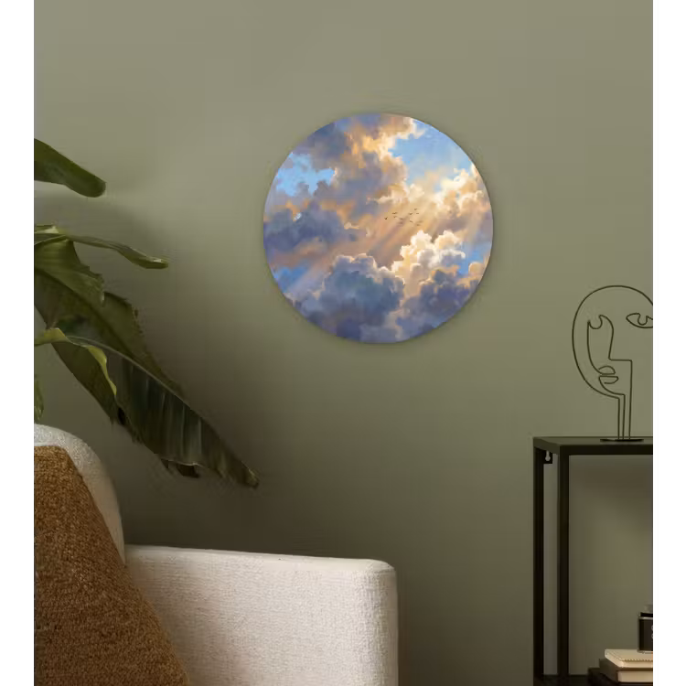 Wolken - Zonnestralen - Natuur - Abstract - Blauw Wandcirkel kunststof plaat 5mm dik klein -sfeer3