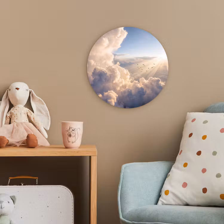 Wolken - Zonnestralen - Natuur - Wit Wandcirkel kunststof plaat 5mm dik klein -tsfeer1_kind