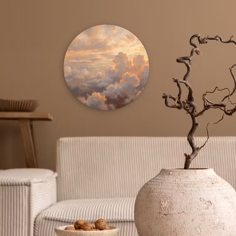 Wolken - Zonsondergang - Natuur - Abstract - Goud Wandcirkel kunststof plaat 5mm dik klein -sfeer1
