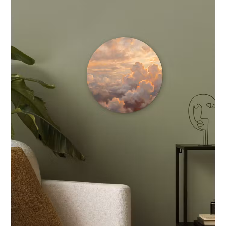Wolken - Zonsondergang - Natuur - Abstract - Goud Wandcirkel kunststof plaat 5mm dik klein -sfeer3
