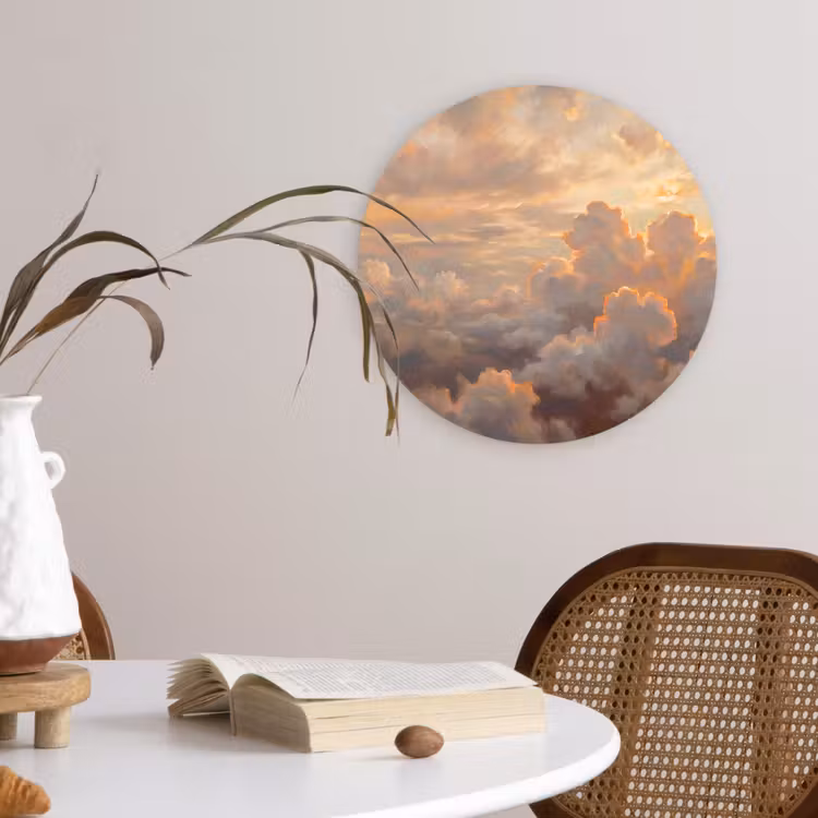Wolken - Zonsondergang - Natuur - Abstract - Goud Wandcirkel kunststof plaat 5mm dik klein -sfeer4