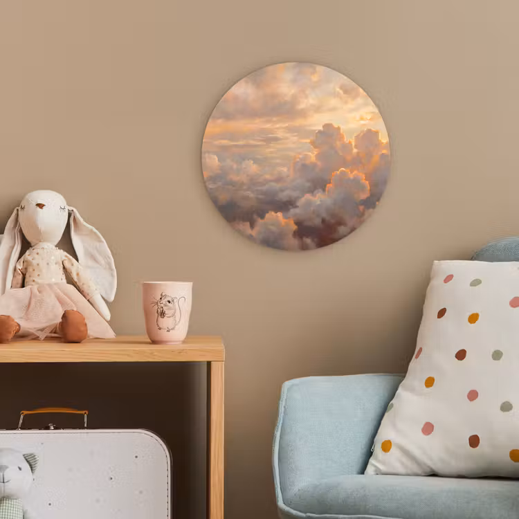 Wolken - Zonsondergang - Natuur - Abstract - Goud Wandcirkel kunststof plaat 5mm dik klein -tsfeer1_kind