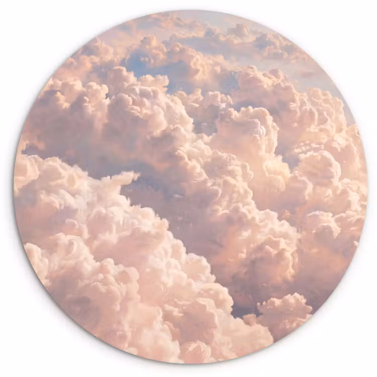 Wolken - Zonsondergang - Natuur - Pastel - Roze Wandcirkel kunststof plaat 5mm dik klein -3d