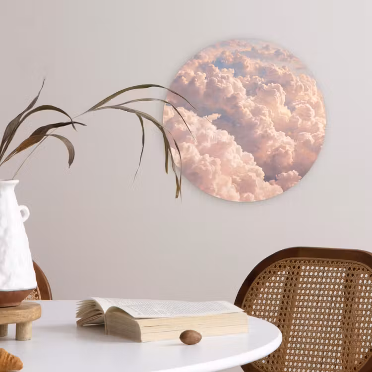 Wolken - Zonsondergang - Natuur - Pastel - Roze Wandcirkel kunststof plaat 5mm dik klein -sfeer4