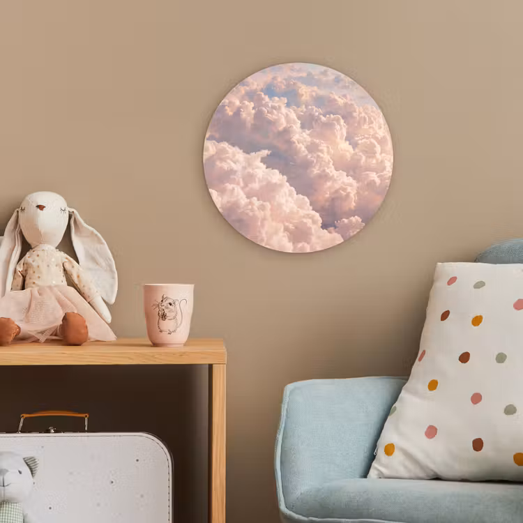 Wolken - Zonsondergang - Natuur - Pastel - Roze Wandcirkel kunststof plaat 5mm dik klein -tsfeer1_kind