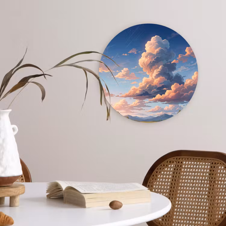Wolken - Daghemel - Natuur - Illustratie - Oranje Wandcirkel kunststof plaat 5mm dik klein -sfeer4