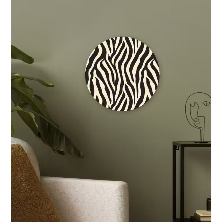 Zebra - Print - Klassiek - Zwart Wandcirkel kunststof plaat 5mm dik klein 188 -sfeer3