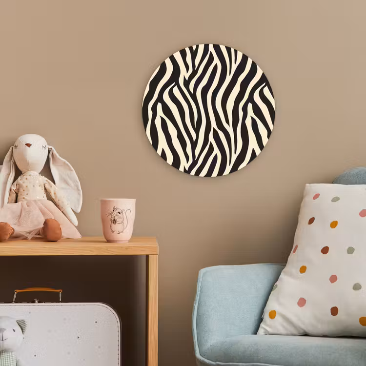 Zebra - Print - Klassiek - Zwart Wandcirkel kunststof plaat 5mm dik klein 188 -tsfeer1_kind