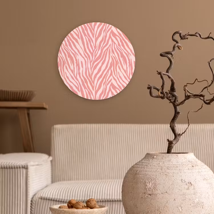 Zebra - Print - Roze Wandcirkel kunststof plaat 5mm dik klein 188 -sfeer1