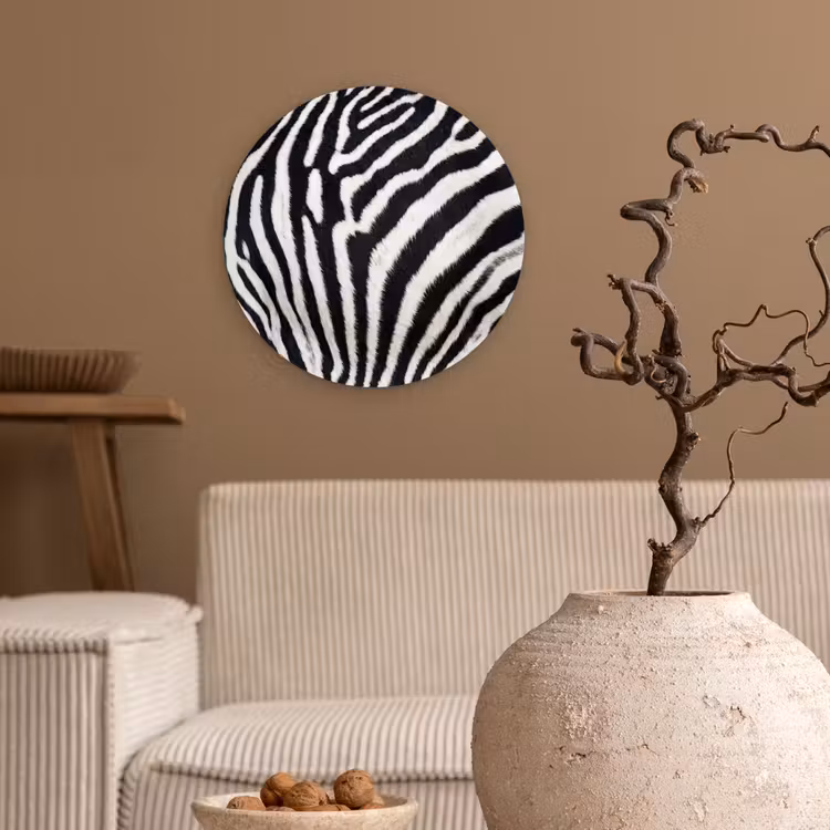 Zebra - Vacht - Klassiek - Zwart - Wit Wandcirkel kunststof plaat 5mm dik klein -sfeer1