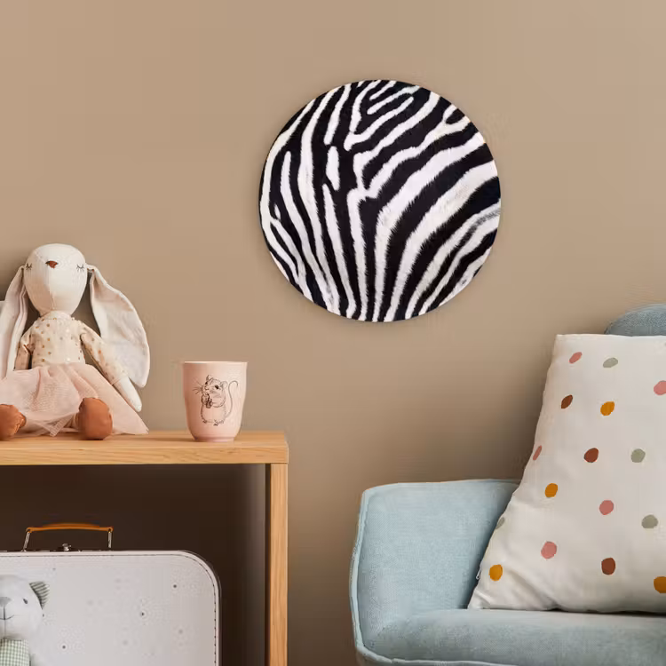 Zebra - Vacht - Klassiek - Zwart - Wit Wandcirkel kunststof plaat 5mm dik klein -tsfeer1_kind