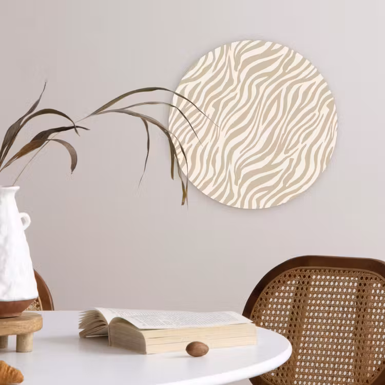 Zebra - Patroon - Beige Wandcirkel kunststof plaat 5mm dik klein 188 -sfeer4