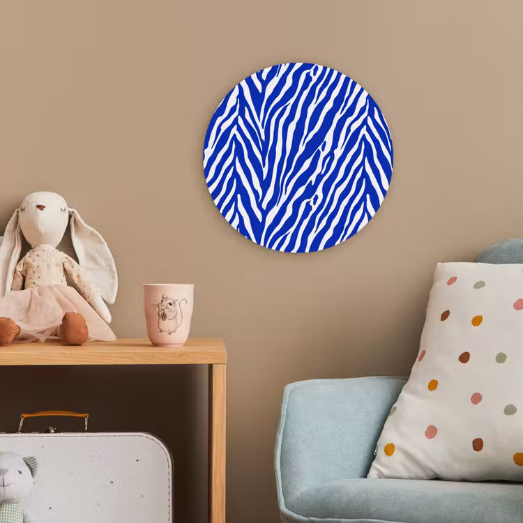 Zebra - Patroon - Kobalt - Blauw Wandcirkel kunststof plaat 5mm dik klein 188 -tsfeer1_kind