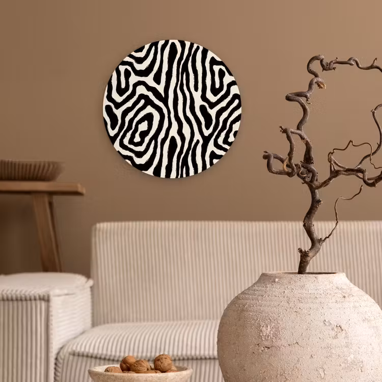 Zebra - Zwart - Abstract Wandcirkel kunststof plaat 5mm dik klein 188 -sfeer1