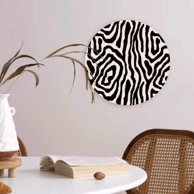 Zebra - Zwart - Abstract Wandcirkel kunststof plaat 5mm dik klein 188 -sfeer4