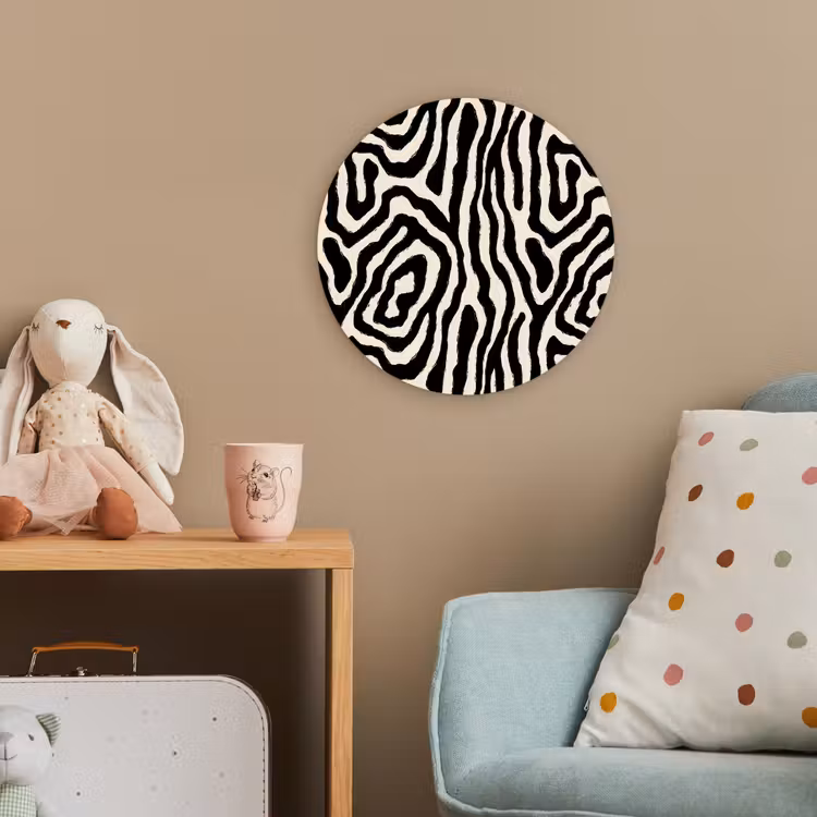 Zebra - Zwart - Abstract Wandcirkel kunststof plaat 5mm dik klein 188 -tsfeer1_kind