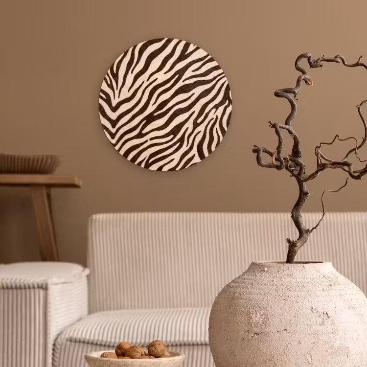 Zebra - Strepen - Bruin Wandcirkel kunststof plaat 5mm dik klein -sfeer1