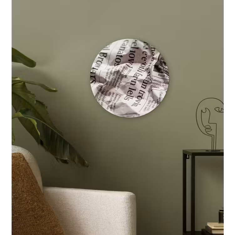 Krant - Gekreukeld - Textuur - Vintage - Zwart-wit Wandcirkel kunststof plaat 5mm dik klein -sfeer3