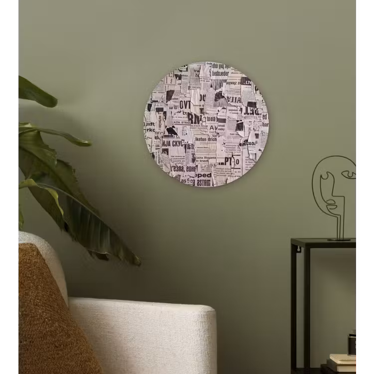 Krant - Gescheurd - Textuur - Abstract - Zwart-wit Wandcirkel kunststof plaat 5mm dik klein -sfeer3