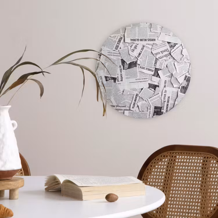 Krant - Versnipperd - Textuur - Zwart-wit - Abstract Wandcirkel kunststof plaat 5mm dik klein -sfeer4
