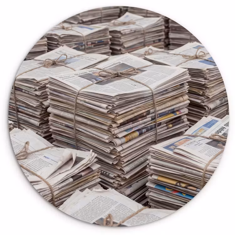 Kranten - Stapels - Touw - Informatie - Vintage Wandcirkel kunststof plaat 5mm dik klein -3d