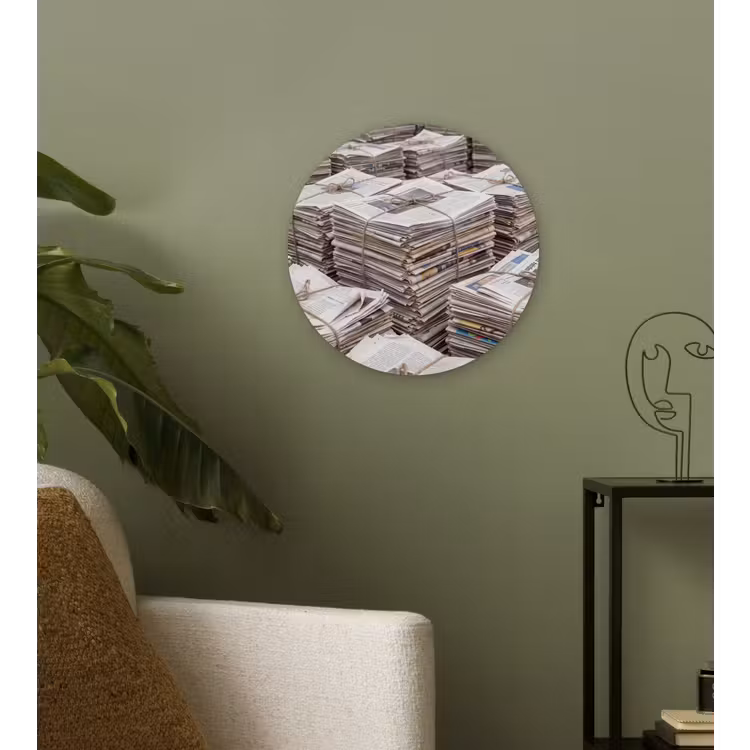 Kranten - Stapels - Touw - Informatie - Vintage Wandcirkel kunststof plaat 5mm dik klein -sfeer3