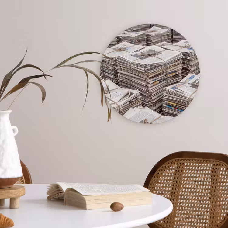 Kranten - Stapels - Touw - Informatie - Vintage Wandcirkel kunststof plaat 5mm dik klein -sfeer4
