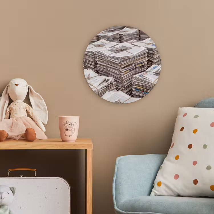 Kranten - Stapels - Touw - Informatie - Vintage Wandcirkel kunststof plaat 5mm dik klein -tsfeer1_kind