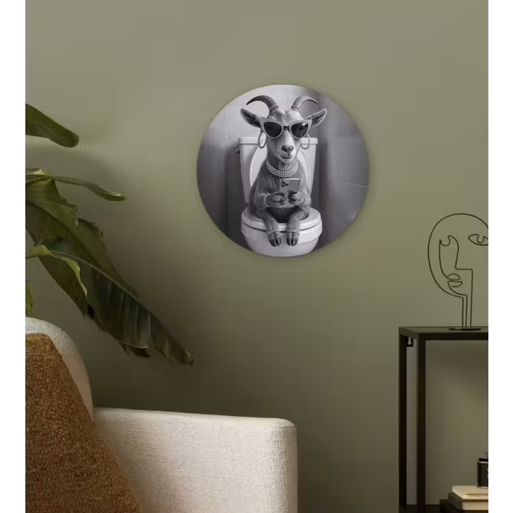 Geit - Telefoon - Toilet - Zwart - Wit Wandcirkel kunststof plaat 5mm dik klein -sfeer3