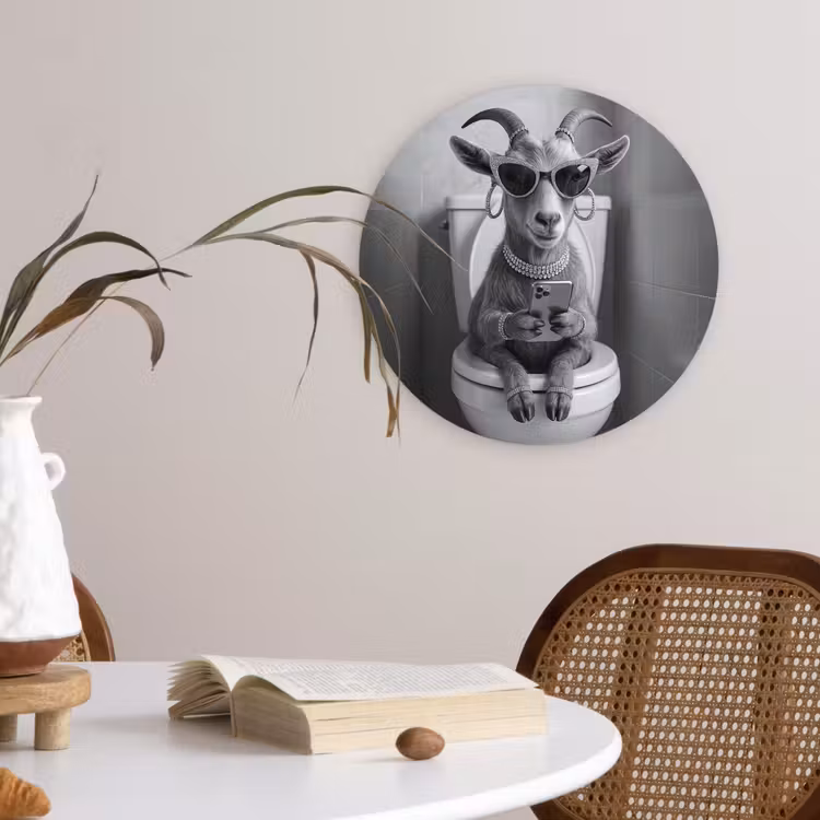 Geit - Telefoon - Toilet - Zwart - Wit Wandcirkel kunststof plaat 5mm dik klein -sfeer4