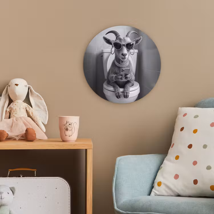 Geit - Telefoon - Toilet - Zwart - Wit Wandcirkel kunststof plaat 5mm dik klein -tsfeer1_kind